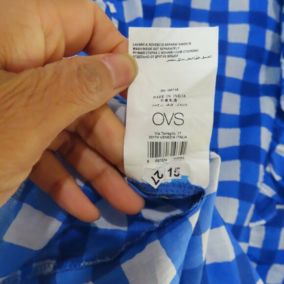 PIOMBO Cotton Check Blue/White Ruffled Top Size Small - Picture 8 of 8